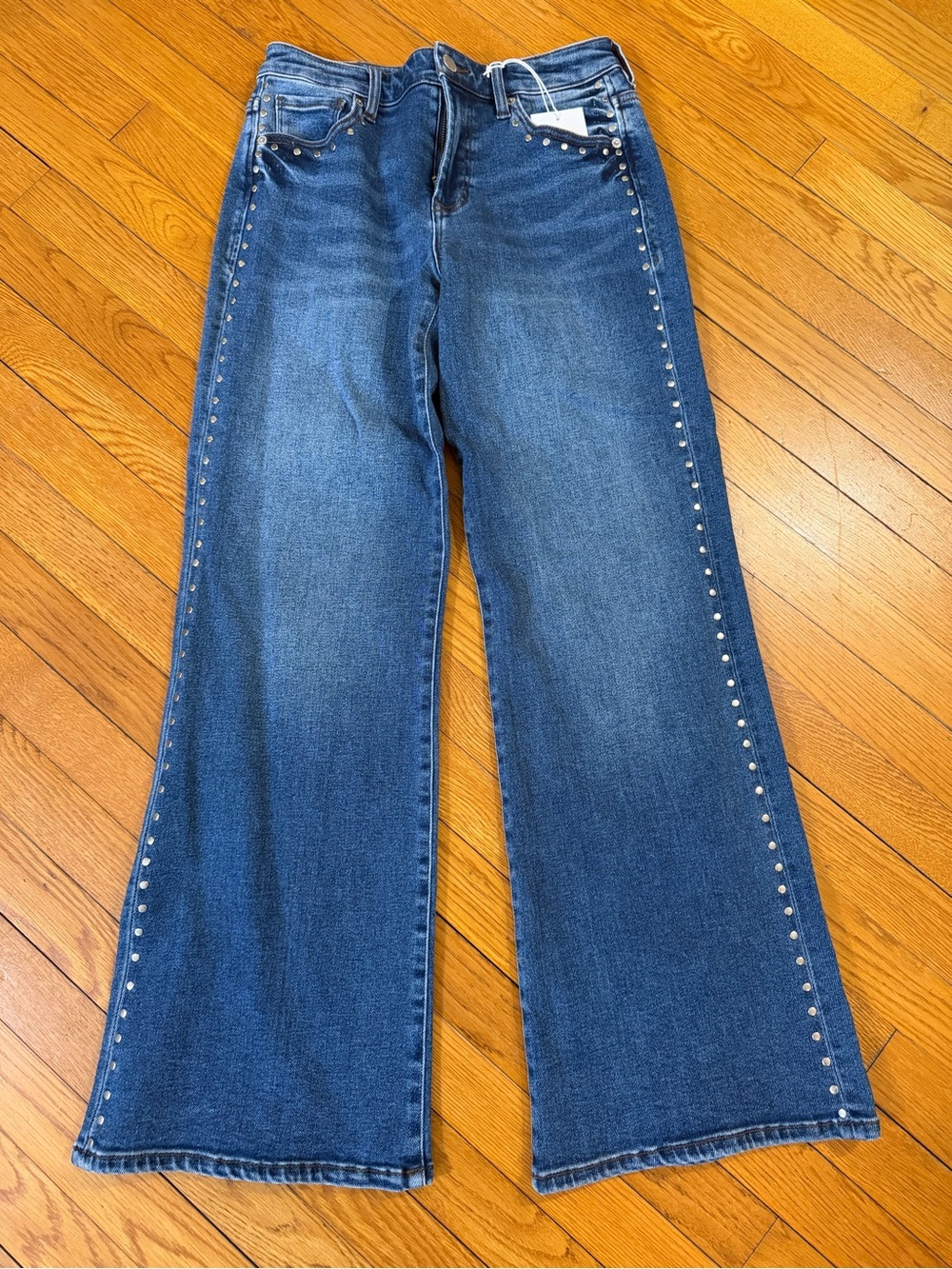 Dear John Medium Blue Wide-Leg Jeans with Side Studs